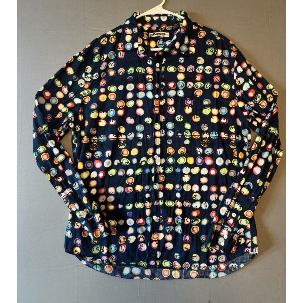 Men's Desigual Navy Geometric Long Sleeve Button Down Size XXL Regular